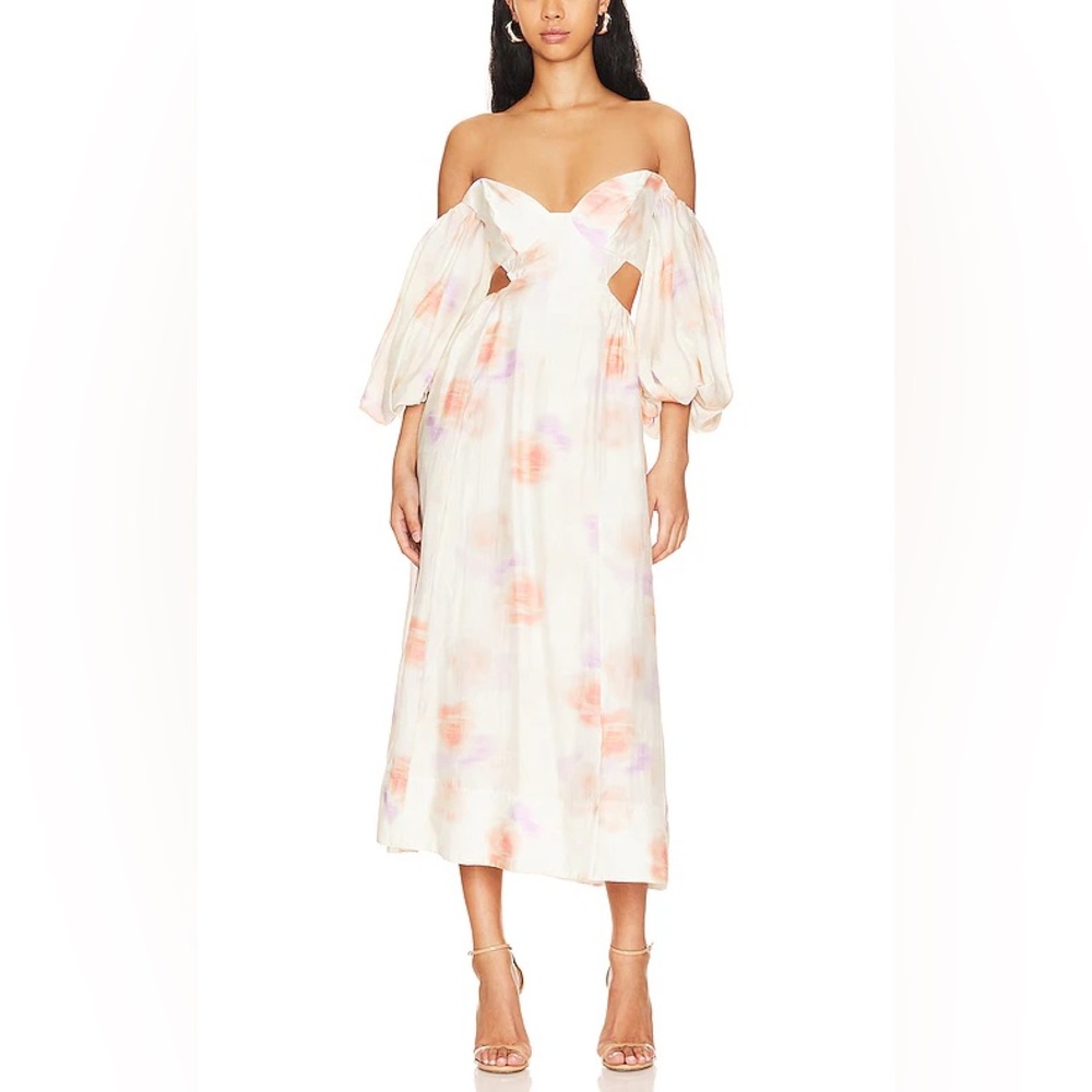 Bardot Lucia balloon sleeve Midi Dress in Painterly Floral XXL (12)